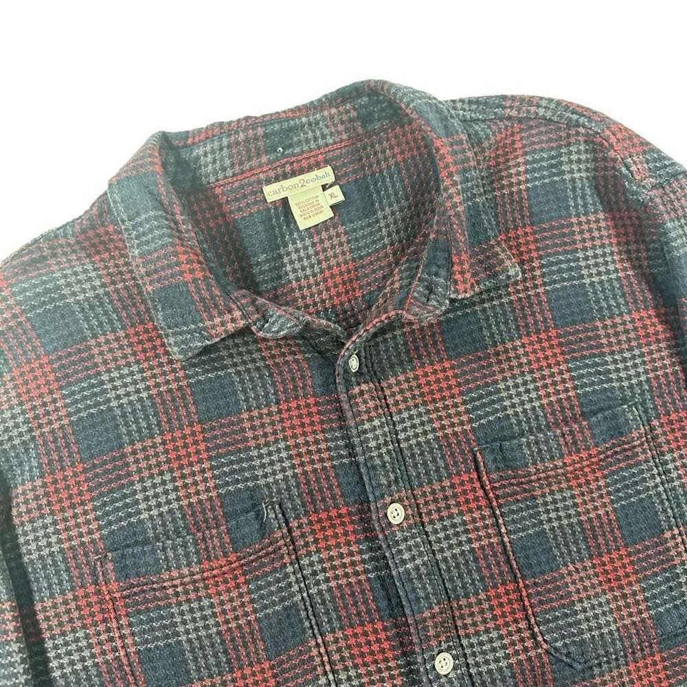 carbon2cobalt Red Black Plaid Flannel Button-Up Shirt XL 100% Cotton